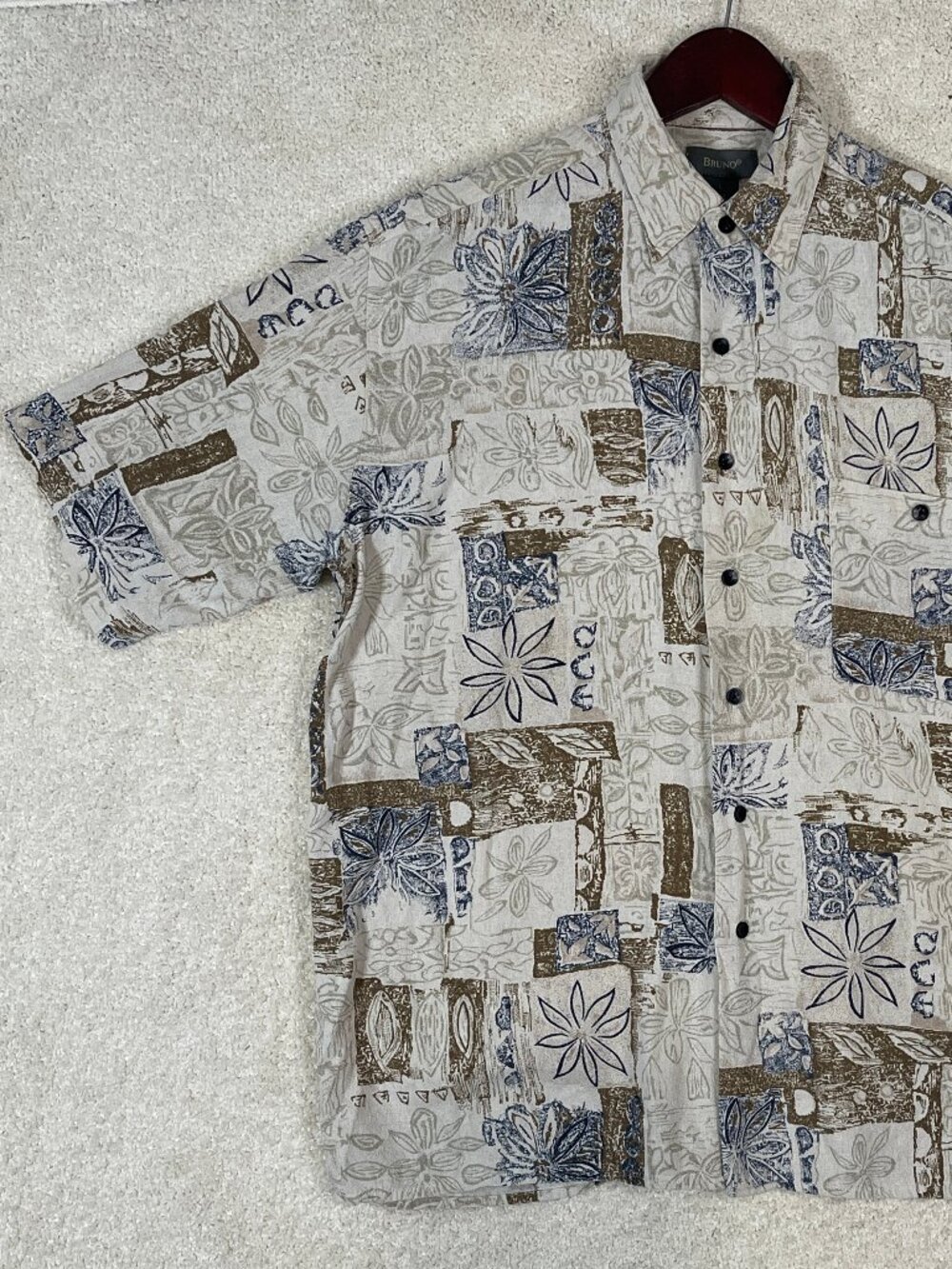 VTG 80s 100% Silk Bruno Abstract Button Up Shirt Size Large Floral Pattern